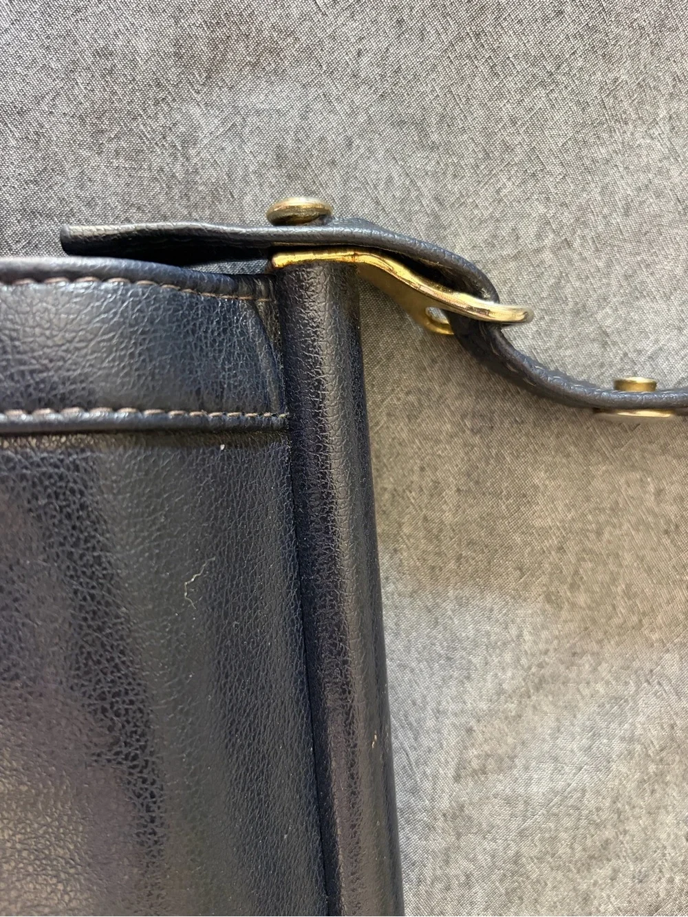 Vintage Dark Blue Leather Shoulder Bag with Gold Hardware